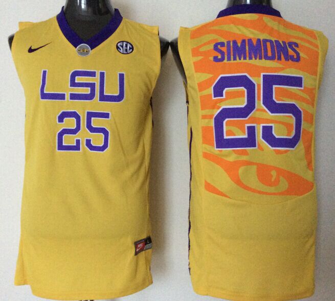 NCAA Men LSU Tigers #25 simmons yellow